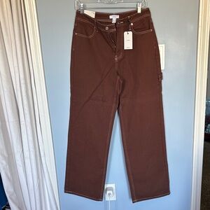 Forever 21 Chocolate Brown Denim Relaxed Fit Cargo Pants